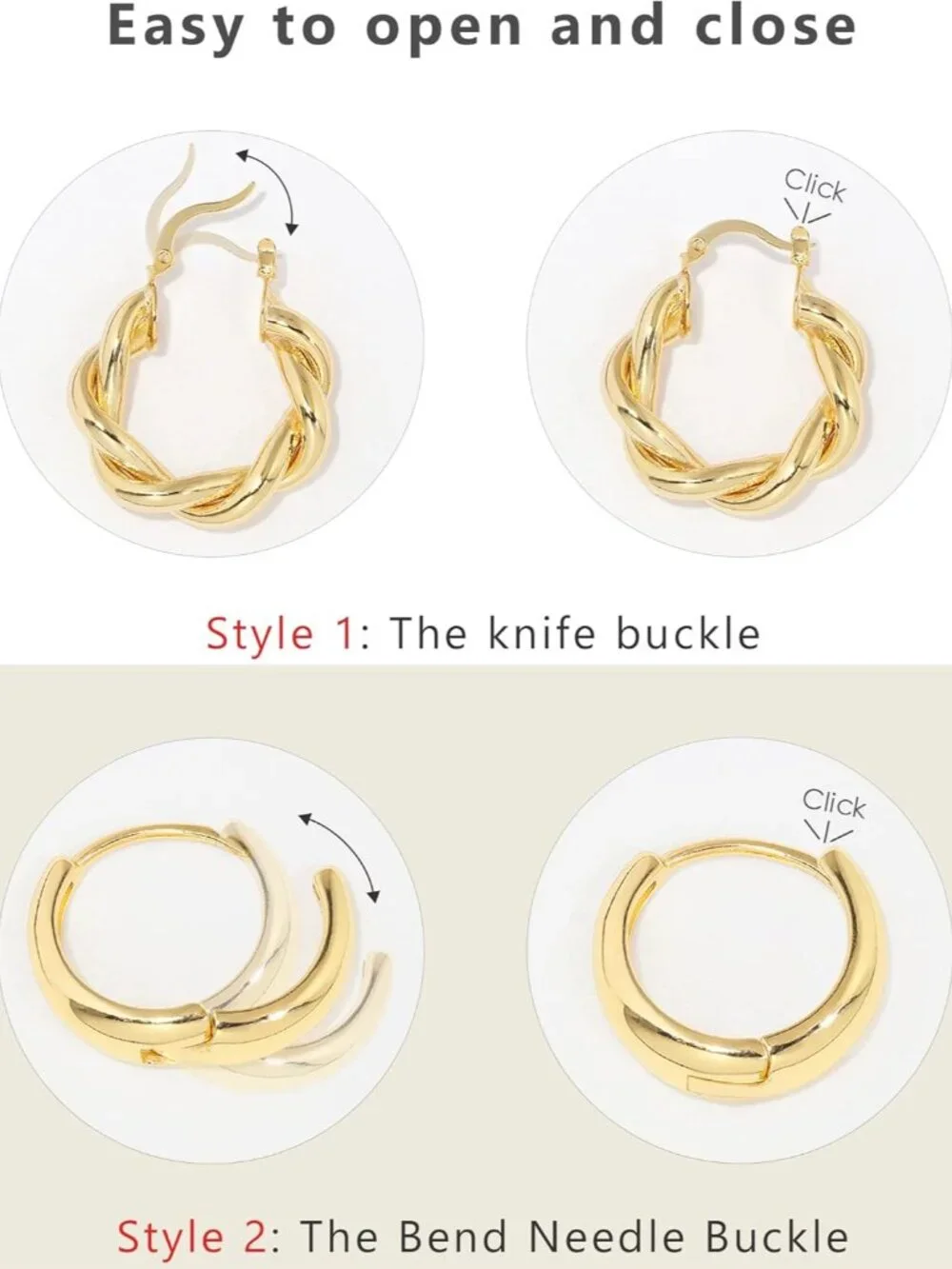 9 Pairs Gold Hoop Earrings Set for Womens Twisted Huggie Hoops Earrings 14K 18K - Picture 8 of 9